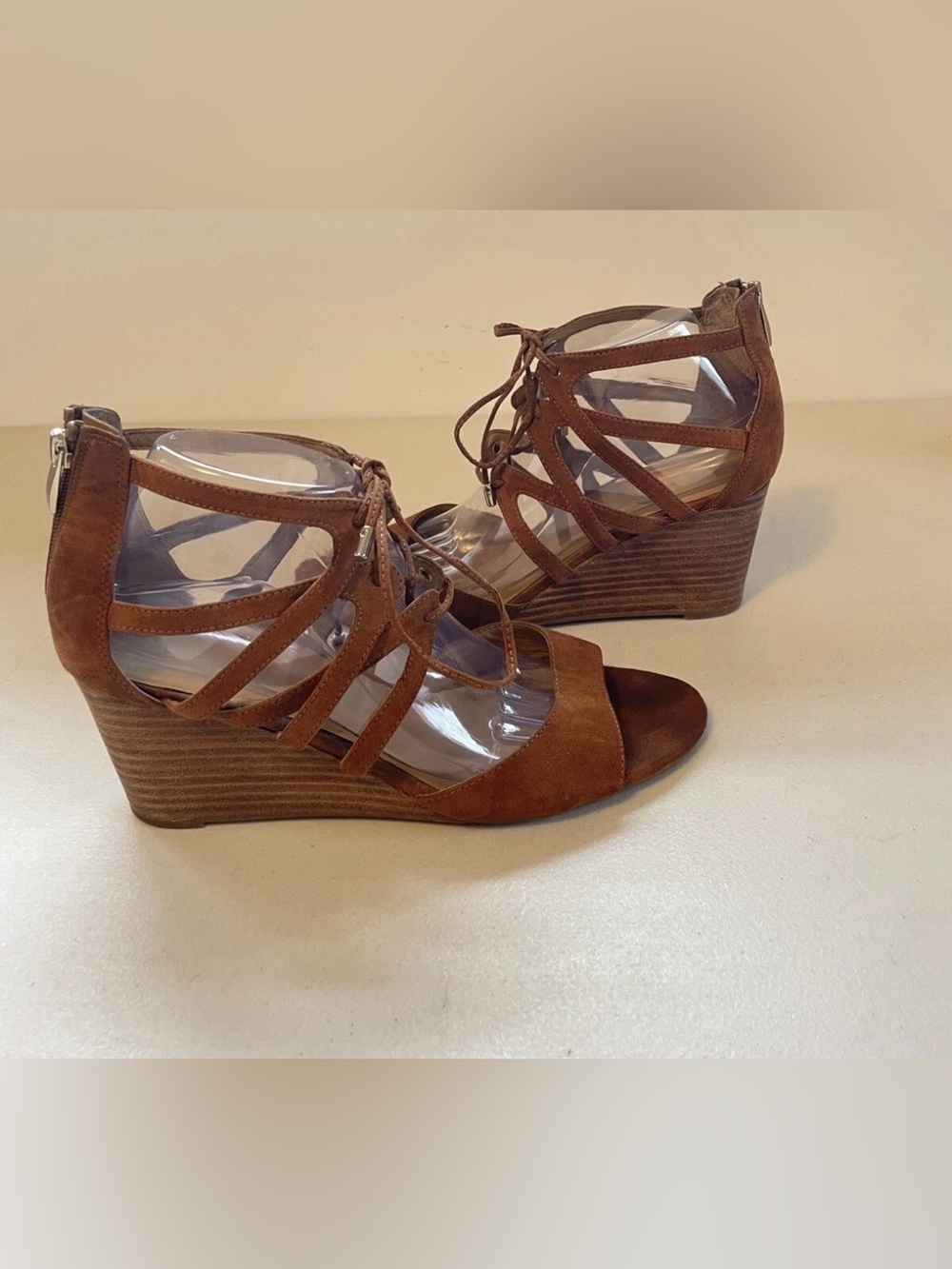 Franco Sarto’s Women's Lace-Up Wedge Sandals - Tan 10